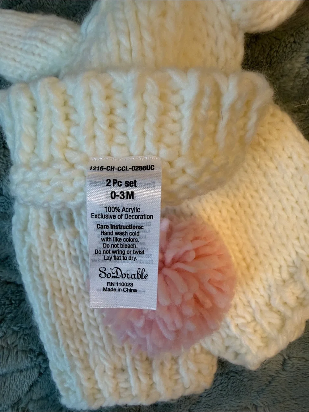 Cozy Bunny Ear Knit Hat & Shorts Set - White with Pink Ear Lining